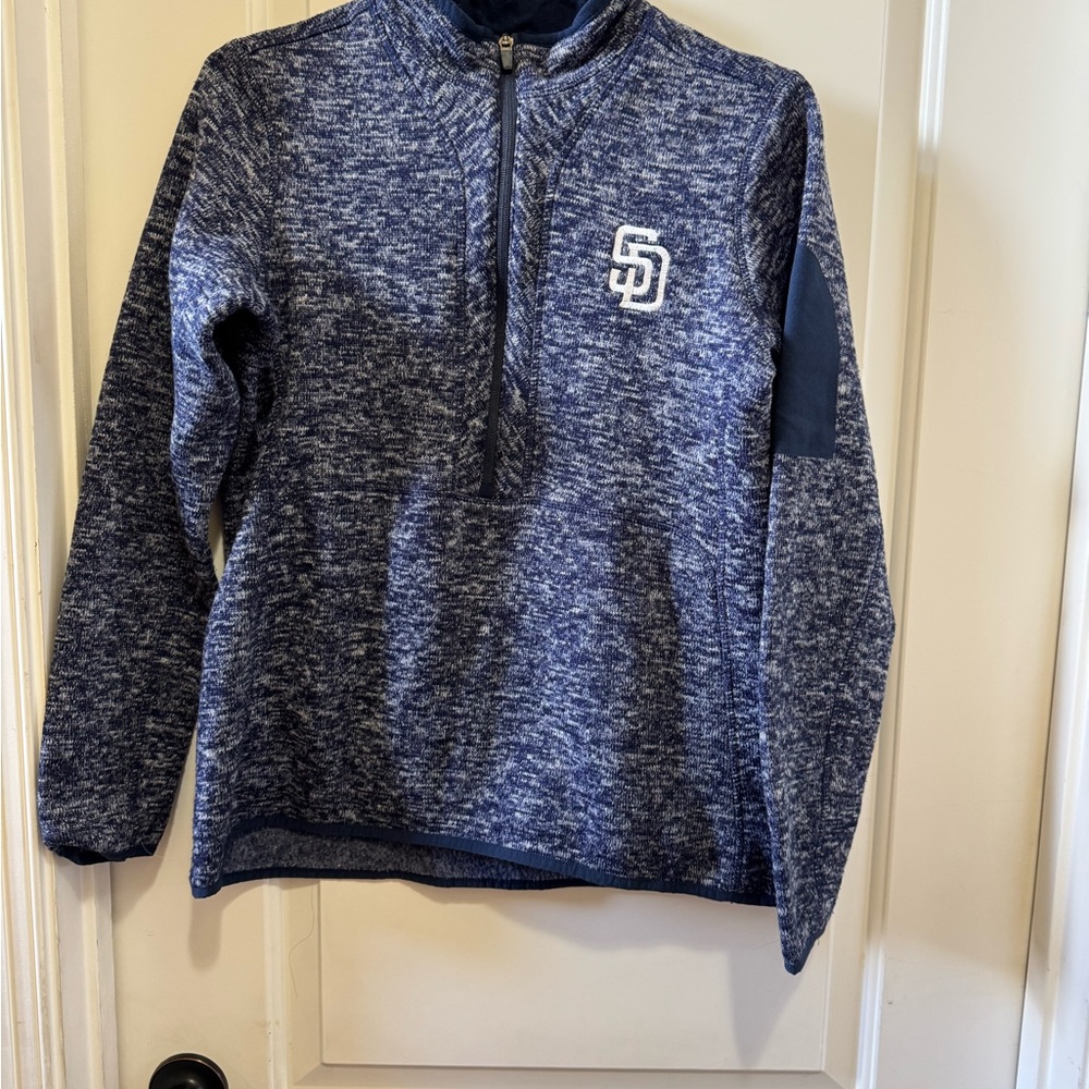 Antigua Blue Zip Up Sweater with Stand-Up Collar